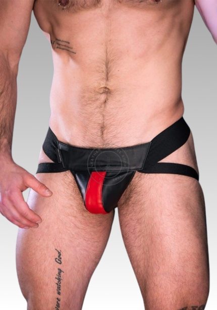 Red strip leather jockstraps' for sale