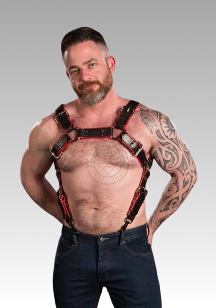 Gay Leather Harness Trojan Red, gay harness, gay leather harness, harness gay, harness gay men for sale