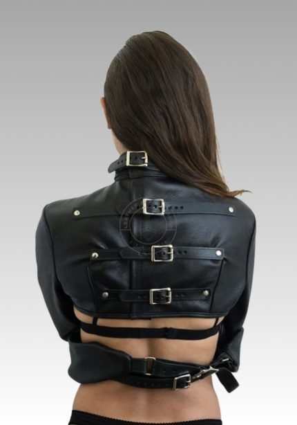 Bolero Leather Straitjacket, straitjacket bondage, straitjacket bdsm, jacket restraint, bolero straitjacket, woman straight jacket for sale