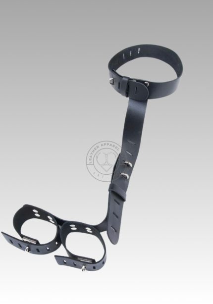 Leather Neck Wrist Restraint, neck to wrist restraint, BDSM Cuffs, gay handcuffs, leather bondage cuffs for sale