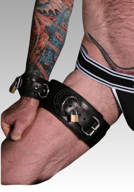 Locking Thigh to Wrist Restraints, thigh and wrist restraints, wrist to thigh restraints, locking restraints, extreme restraints for sale