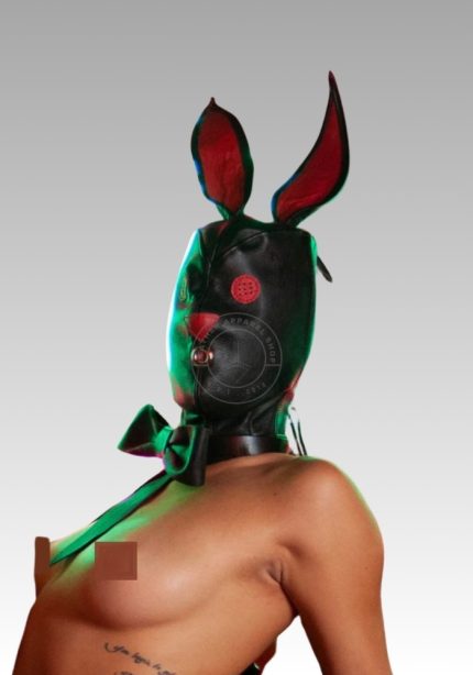 Leather Bunny Hood, hood bunny, bondage bunny, animal bondage, BDSM animal for sale