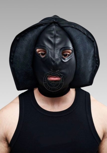 Leather Double Faced Hood, hood kink, hooded BDSM, hood BDSM, leather bondage hood for sale