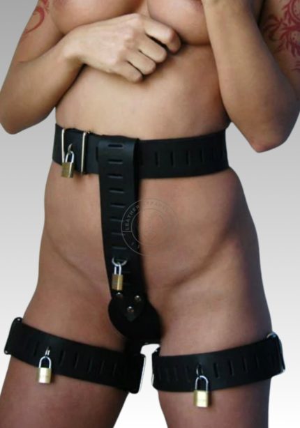 Women's Chastity Belt With Thigh Straps, chastity belt buy, femal chastity, chasity BDSM, female leather chastity bondage for sale